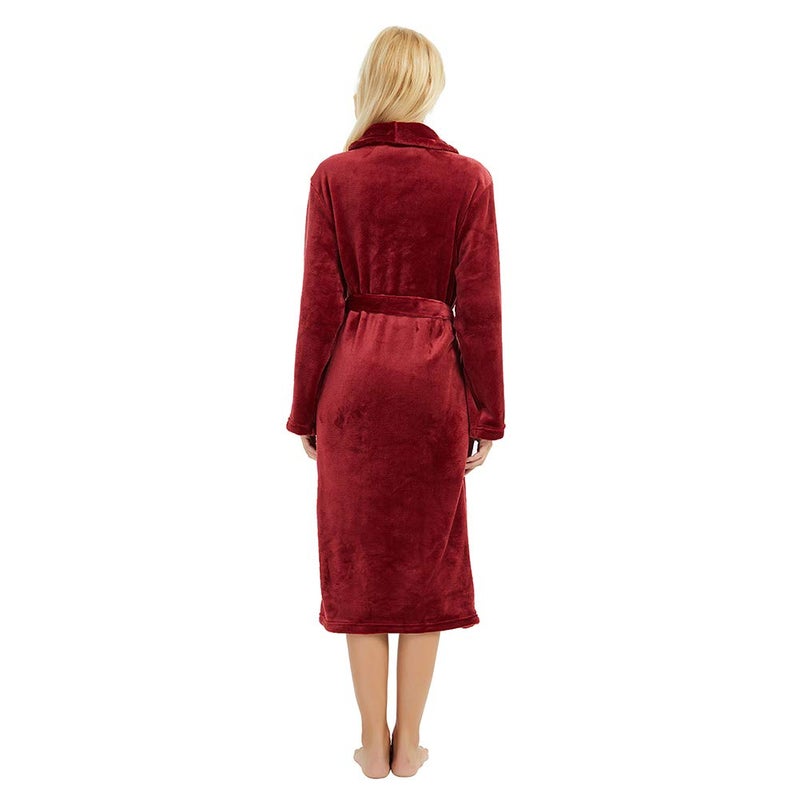 HEARTNICE Womens Fleece Robes, Soft Plush Long Bathrobe, Thick Kimono Robes for Womens, Warm House Coat (A-Wine, L/XL) - Image 3